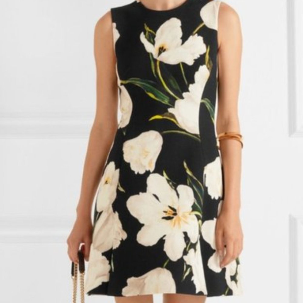 DOLCE & GABBANA Floral Print Wool Crepe Mini Dress